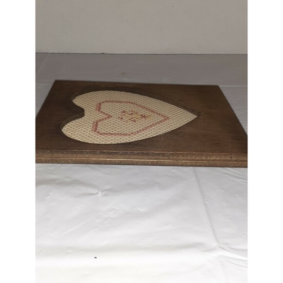 Vtg Handmade Rustic Wood Heart Frame Cross Stitch Heart Boho Country - Picture 3 of 9